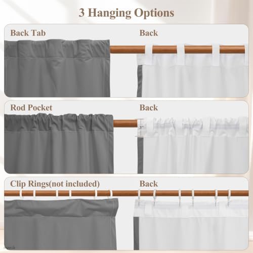 Renaiss 26 x 63 Inch Gray Blackout Curtains for Bedroom Linen Textured