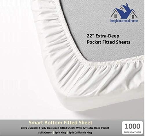 Split King Egyptian Cotton Sheets Sets for Adjustable Bed 22-Inches