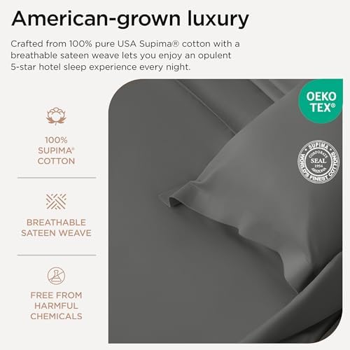 Threadmill 656 Thread Count Supima Cotton King Sheet Set, Sateen, Dark