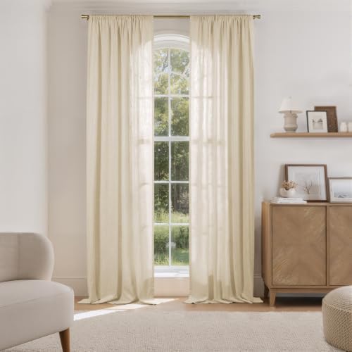 TWOPAGES Linen Room Darkening Rod Pocket Curtain, Sand Beige, 50Wx108L