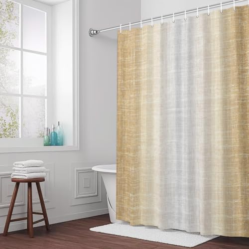 Modern Fabric Texture Shower Curtain Farmhouse Beige Gradient Linen