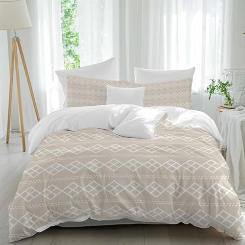 Beige Boho Bedding Duvet Cover Queen Size - 1 Quilt Cover 90x90 Inches