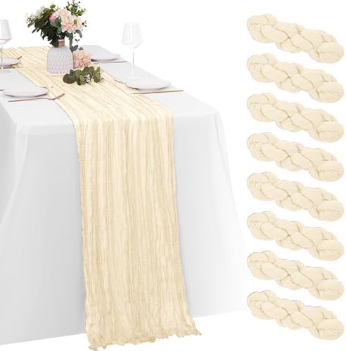 8 Pack Ivory Cheesecloth Table Runners 20x120 Inch Gauze Table Runner
