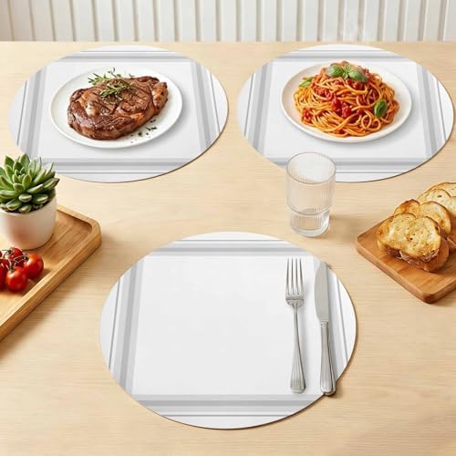 Minimalist Grid Faux Leather Placemats Set of 6, 15in, Waterproof Heat