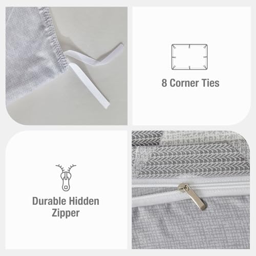 Lekesky Grey Duvet Cover Queen Size, Abstract Geometric Print Queen
