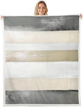 jejeloiu Gray Beige White Sherpa Blanket Plush Fuzzy Modern Abstract