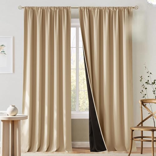NICETOWN Biscotti Beige 100% Blackout Living Room Curtains, Rod Pocket