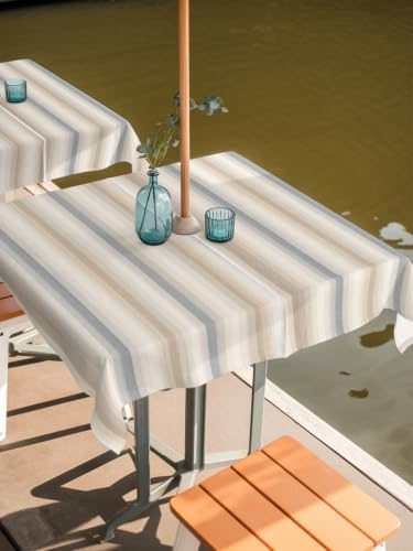 Brown Gray Striped Outdoor Tablecloth 60"x60" Square Tablecloth with