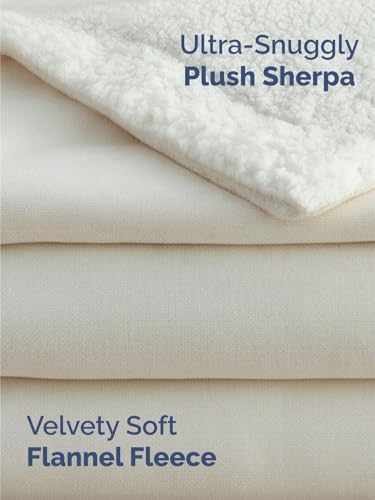 Sherpa Fleece Blanket King Size - Reversible Blanket - Cream, 90" x