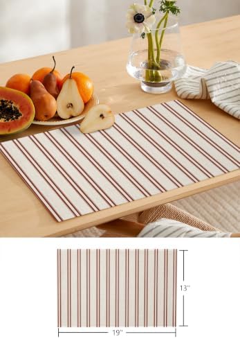 Stripes Table Runner and Placemats Set of 6 Light Khaki Cotton Linen