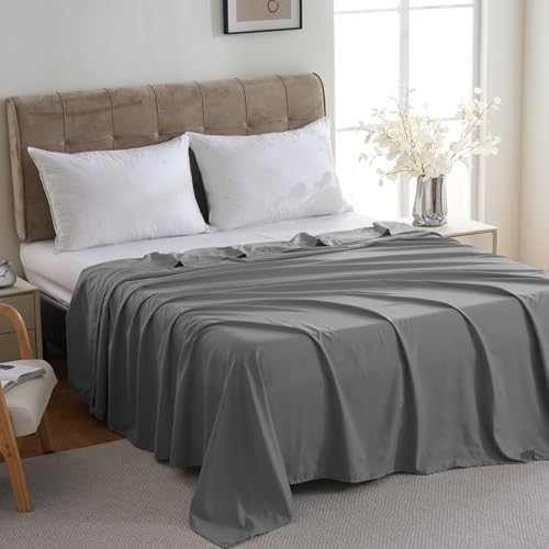 ZPECC King Flat Sheets Only Dark Gray 1 Pack, Color-Coded Hem Threads