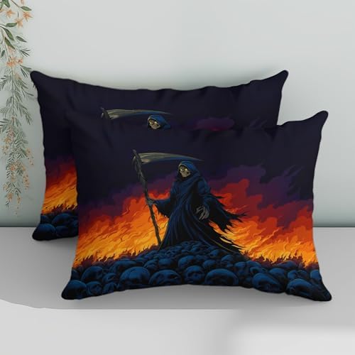 King Duvet Cover Set Gothic Skull Grim Reaper Bedding with Reversible