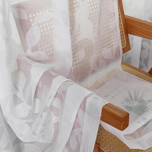 OVZME White Sheer Curtains 108 inches Long 2 Panels for Living Room
