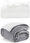 Bedsure Sherpa Blanket Grey King & Cotton Waffle Blanket White King