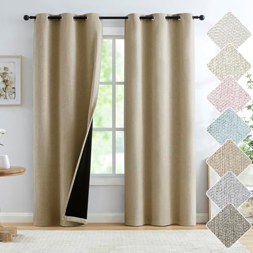 Brown Full Blackout Linen Window Curtains 40x95" Rustic Farmhouse