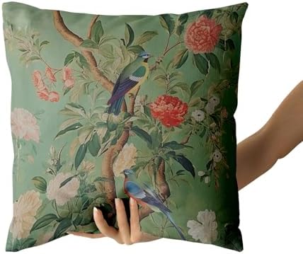 Sweetshow Green Chinoiserie Pillow Cover 22x22 Inch Vintage Bird