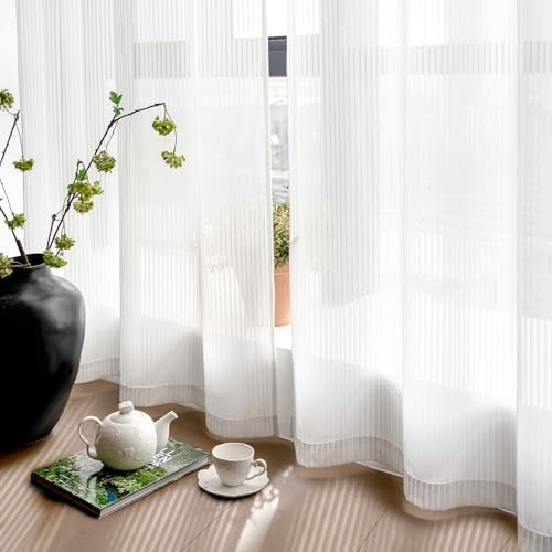 White Sheer Curtains for Living Room 63 inch Length 2 Panels Set