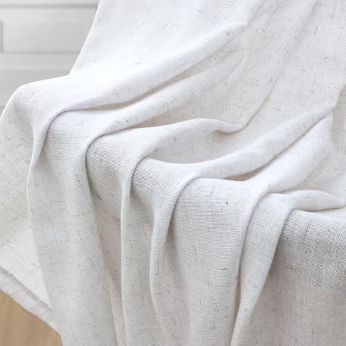 decorUhome Linen Semi Sheer Curtains 108 Inch Long, 2 Panels Light
