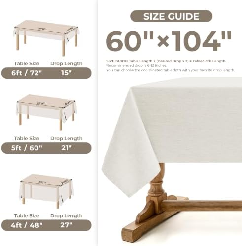 Decorelia Faux Linen Farmhouse Table Cloth 60"x104" for 6 ft Rectangle