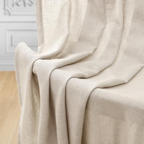 decorUhome Linen Semi Sheer Curtains 120 Inch Long, 2 Panels Light