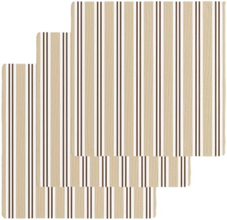 Beige Striped Dish Towels Set, Waffle Weave Kitchen Towels 3 Pieces