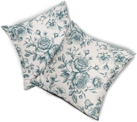 Teal and White Floral Throw Pillow Covers Turquoise Blue Cushion Case