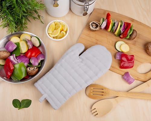 Oven Gloves Grey 7 x 12.5 inch Cotton Polyester Filled Heat-Resistant