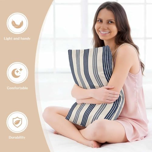 Navy Blue Striped Pillow Cases Queen Size Set of 2, Modern Geometric