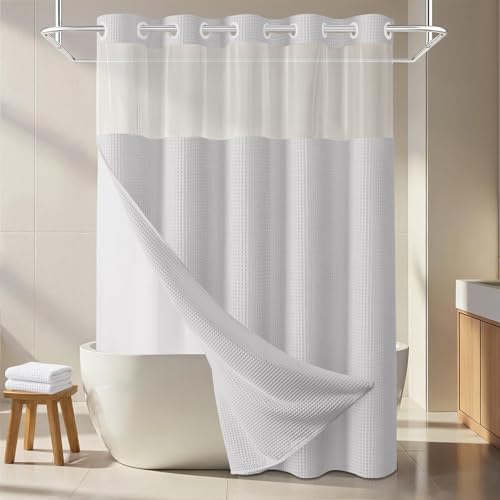 Light Grey Cotton No Hook Shower Curtain,Waffle Weave Shower Curtain