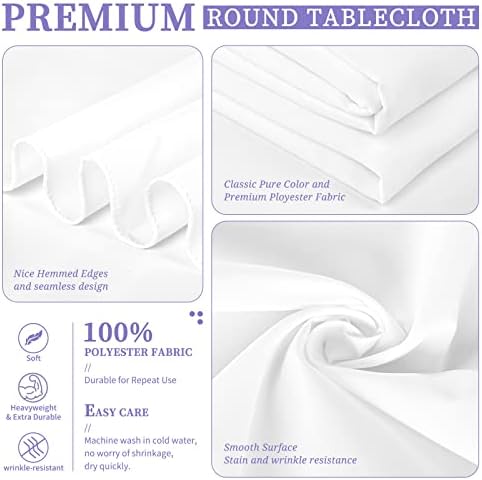 Showgeous 70 Inch White Round Tablecloths, Polyester Table Covers