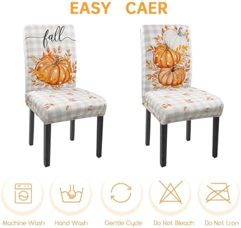 Fall Chair Covers Set of 6 Neutral Gingham Pumpkin Parsons Chair
