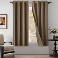 Brown 100% Blackout Linen Textured Curtains for Living Room, Bedroom