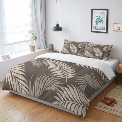 Rustic Palm Leaves Duvet Cover Cal. King Size, Tropical Leaf Botanical