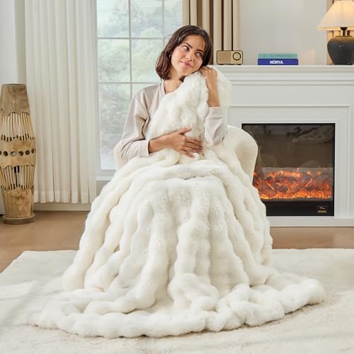 Fluffy Blanket for Couch Soft Luxury Faux Rabbit Fur Throw Cozy Fuzzy