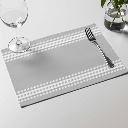 Placemats Set of 8, Grey Stripes Farmhouse Style Washable Table Mats