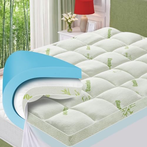 GRUSIGN Queen Memory Foam Mattress Topper, 4 Inch Dual Layer Gel Foam