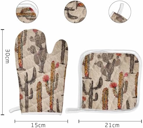 Quilted Cotton Terry Cloth Oven Mitt, Pot Holder Vintage Watercolor