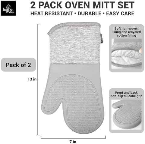 Homewear Marlow Silicone Extra Long Oven Mitt 2 Piece Set, Heat and