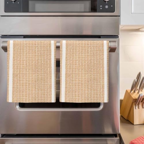 Cream Beige Stripe Kitchen Towels Set of 3, Vintage Classic Vertical