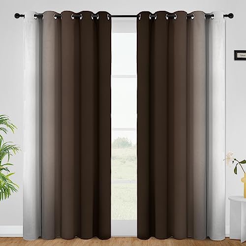 COSVIYA Curtains & Drapes Grommet Ombre Brown Curtains W62 x L96 Inch