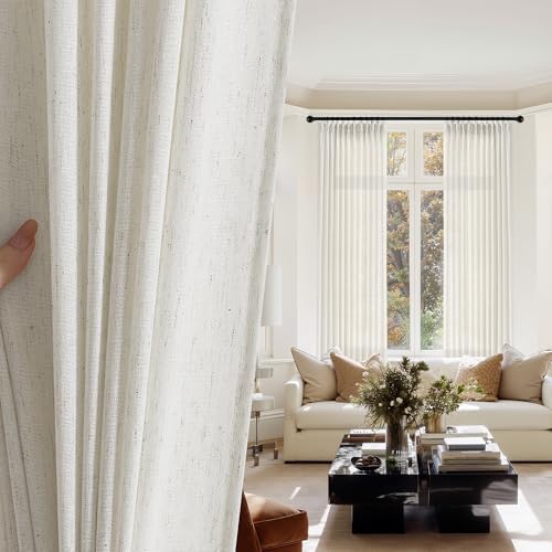PONY DANCE White Linen Pinch Pleated Curtains 96 Inches Long for