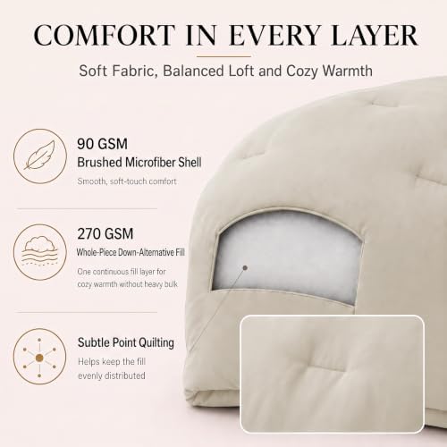 CozyLux Oversized Queen Comforter Set, 3 Pieces Beige Quilted Bedding