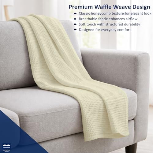 Cottingon 100% Cotton Queen Waffle Weave Blanket - Cooling Lightweight