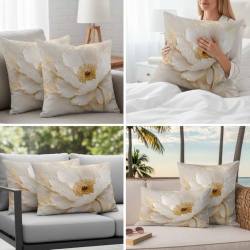 Cream Gold Flowers Lumbar Pillow Covers 12 x 20 Inch Pillow Covers Set