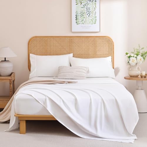 Full Size Sheets Set with Deep Pocket Fitted Sheet Off White Bedding