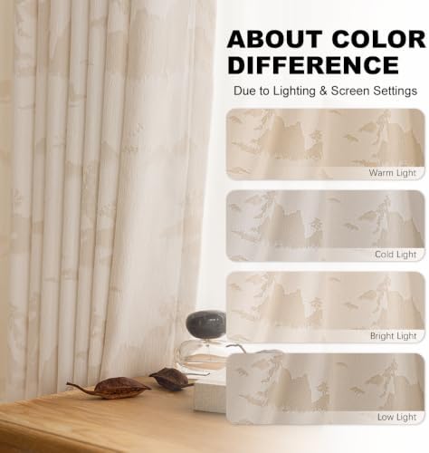 Cream Abstract Sheer Curtains 84 inches Long 2 Panels Set Light