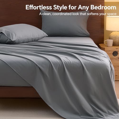 BEDELITE 100% Cotton Flannel Sheets King Size, Dark Grey, 4 Pieces