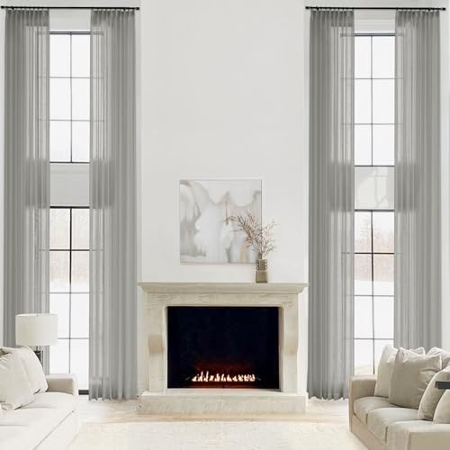 Frelement Linen Sheer Curtains for Living Room Bedroom Pinch Pleated