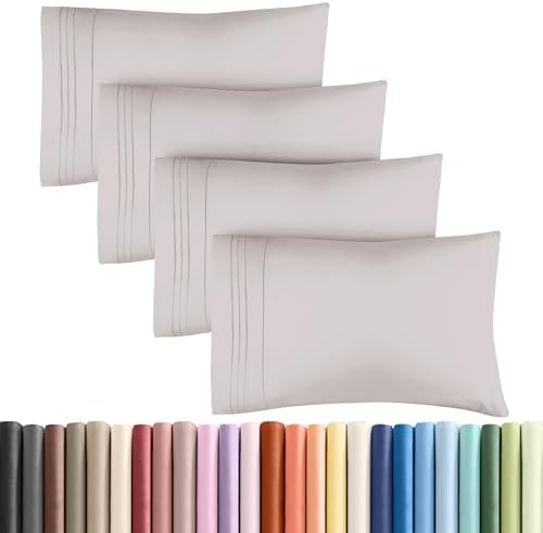 Queen Pillow Cases Set of 4 - Ultra Soft Pillowcase Covers - Light