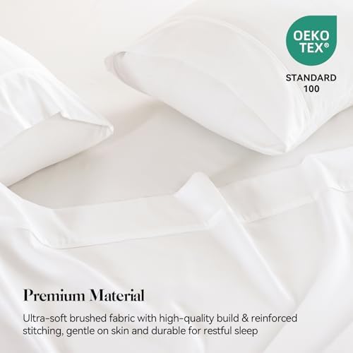 Full Size Sheets Set with Deep Pocket Fitted Sheet Off White Bedding
